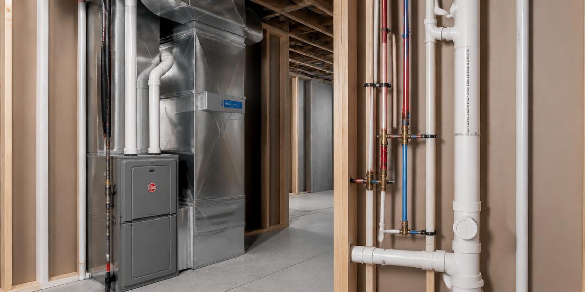 Clean and professional internal house mechanics including furnace and plumbing